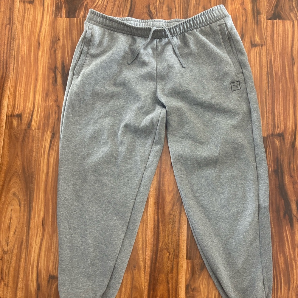 PUMA Men's Fleece Joggers XXL Heather Grey Sweatpants Relaxed Fit Drawstring